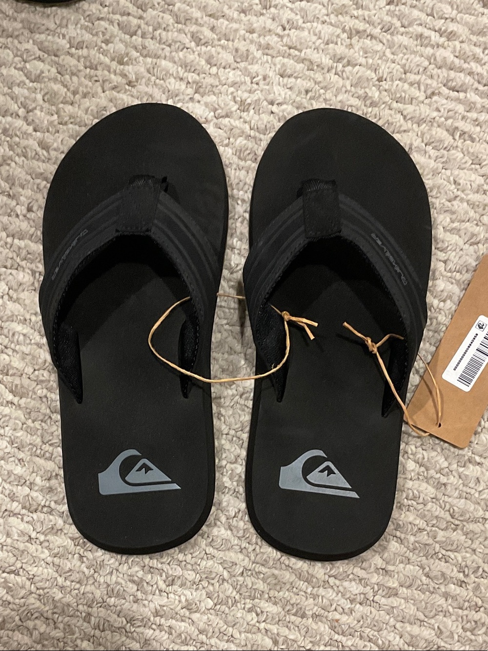 Quiksilver Black Flip Flops with Gray Logo